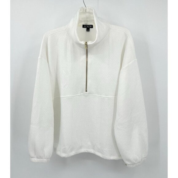 J CREW sweatshirt half zip terry pointelle soft lounge workout gym white L - Picture 1 of 8